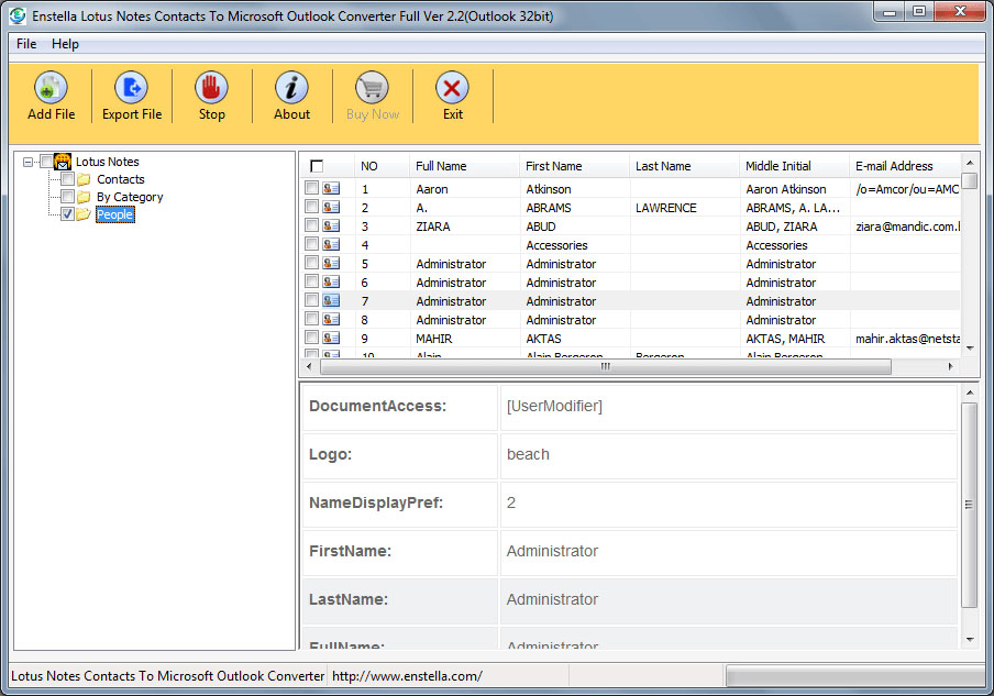 Enstella Lotus Notes Contacts Converter Windows 11 download