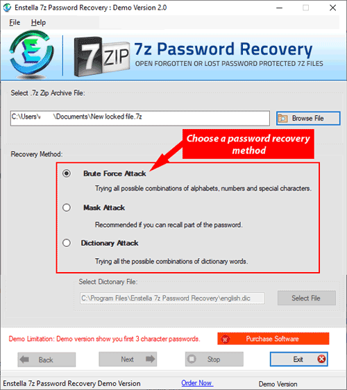 password recovery method select