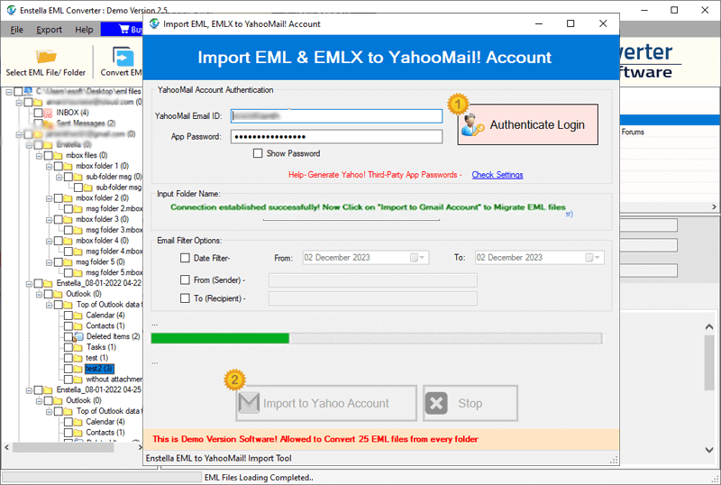 EML to YahooMail migration