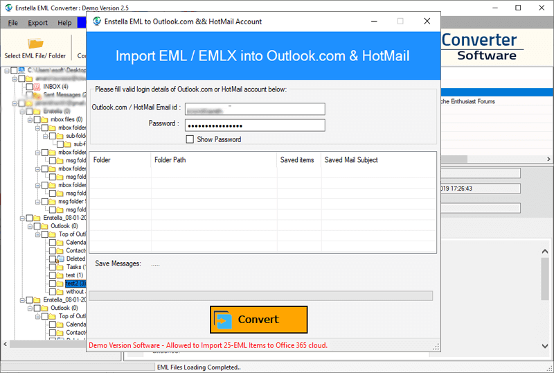 EML to Outlook.com/Hotmail login