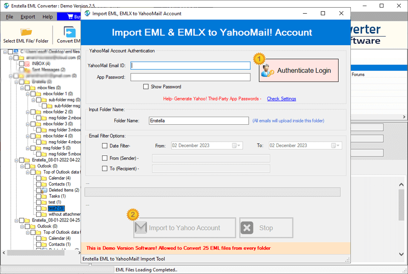 EML to YahooMail login
