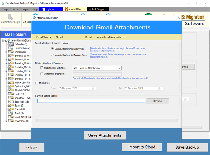 attachment extraction settings