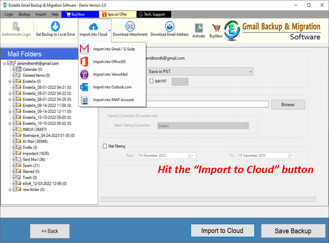 gmail to Cloud import