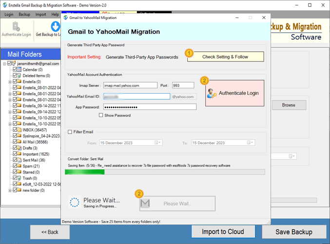 Gmail email to Yahoo migration