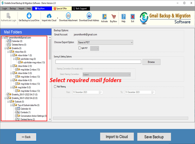 load mailbox and select needed folders