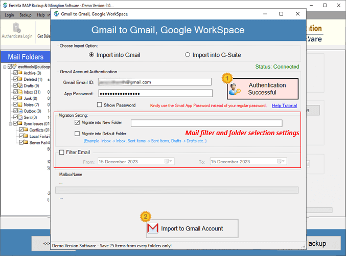 imap to Gmail migration settings