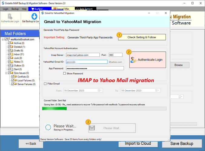 IMAP email to Yahoo Mail migration