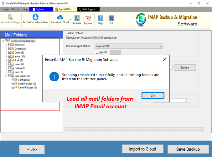 load  mail folders from IMAP account