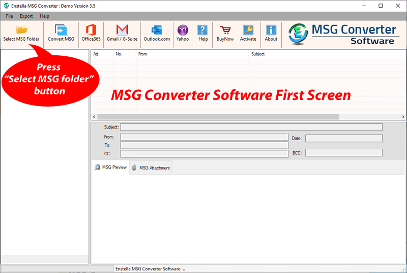 MSG Converter main screen